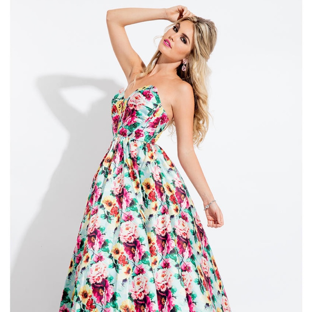 Rachel Allan 7527 Mint Beaded Floral Prom Dress With Pockets